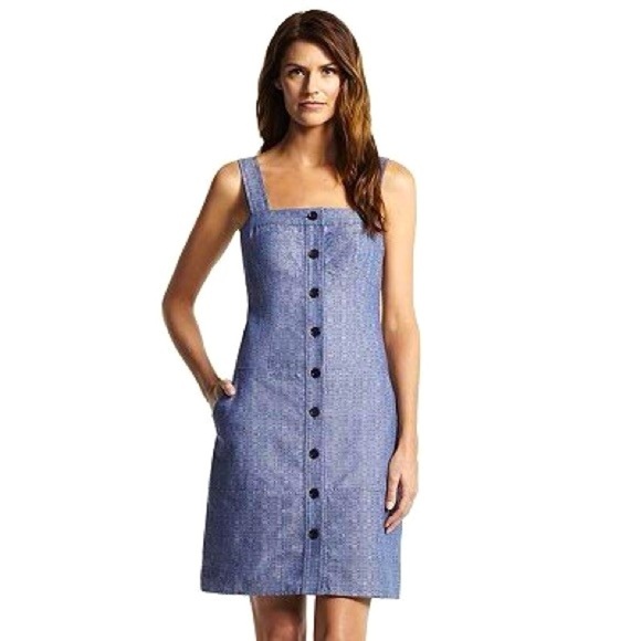 Derek Lam Chambray Indigo Blue Denim Button Front Dress with Pockets, Size M (8) - Picture 2 of 16